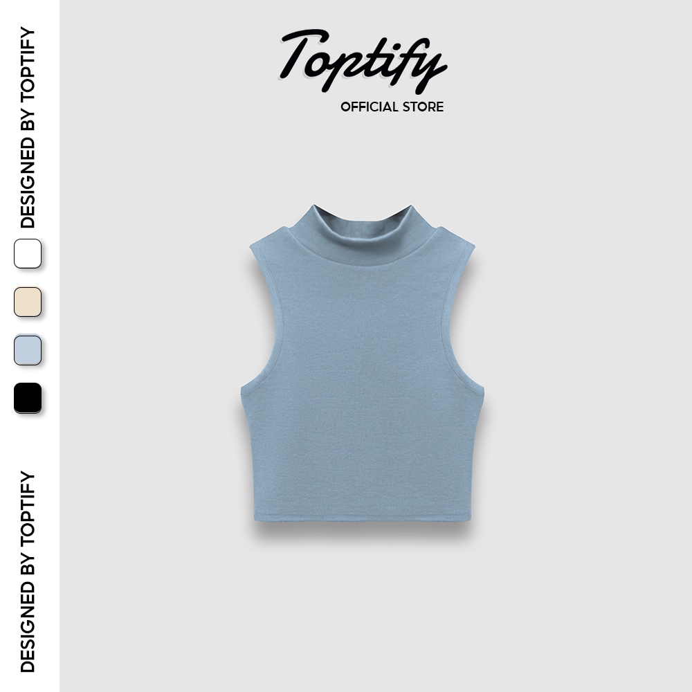 Áo ba lỗ cổ lọ croptop nữ trơn TOPTIFY sát nách thun bo gân co giãn form basic Trip Away Top AC221