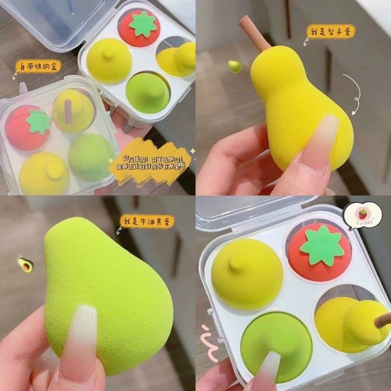 Set 4 bông mút trang điểm tán phấn kem nền mềm mại TieuMy cute hình trái cây