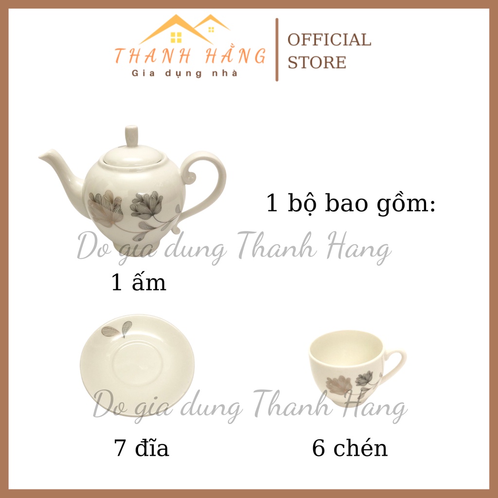 Bộ ấm chén hoa hồng đen trắng ngọc sang trọng freeship