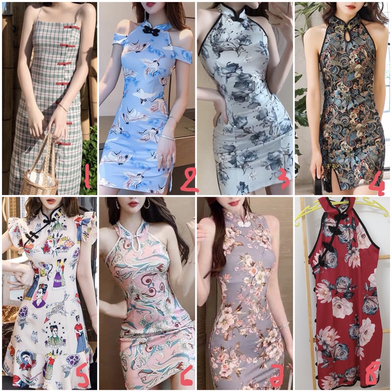 Sườn xám yếm hoa gấm đầm body tôn dáng