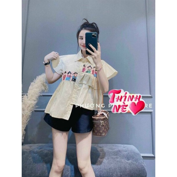 Set bộ đùi áo sơ mi lệch lai hiện đại chất lụa mềm mượt