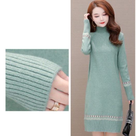 Áo len dáng dài cổ cao phong cách sang trọng chất liệu len dệt kim mềm mịn