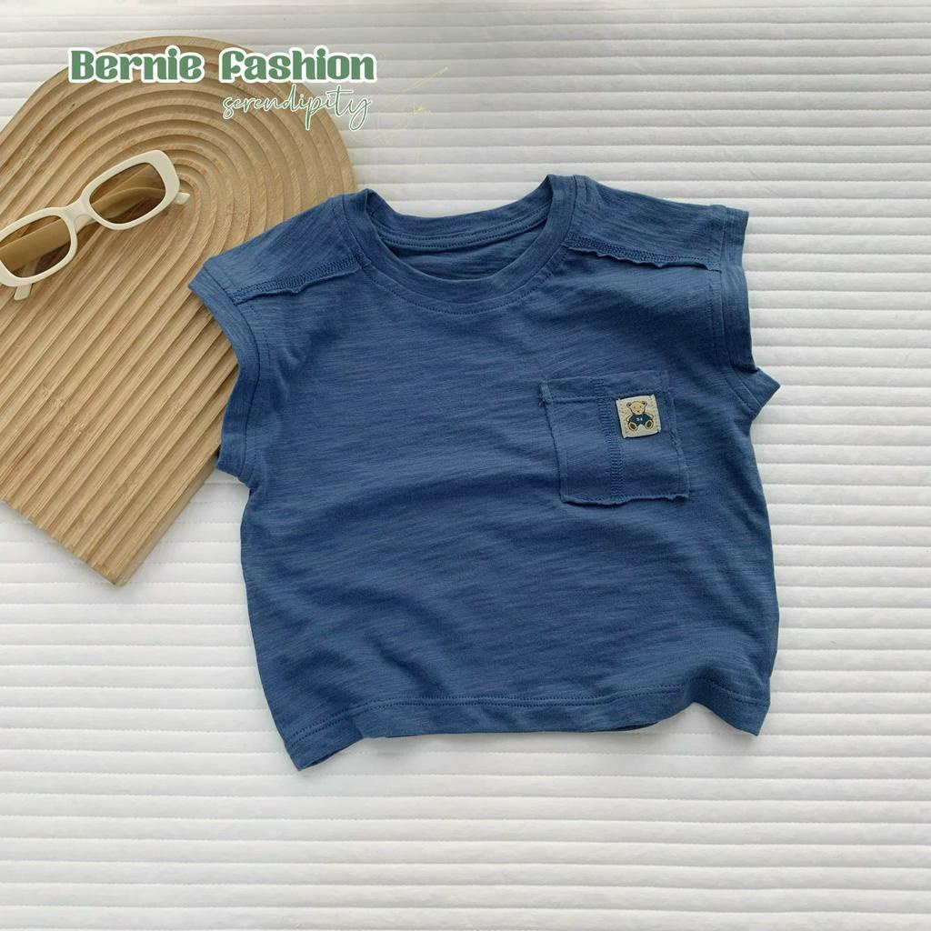 Áo thun ba lỗ sát nách không tay BERNIE in gấu nổi bật cool ngầu phong cách hàn quốc cho bé từ 9 đến 24kg