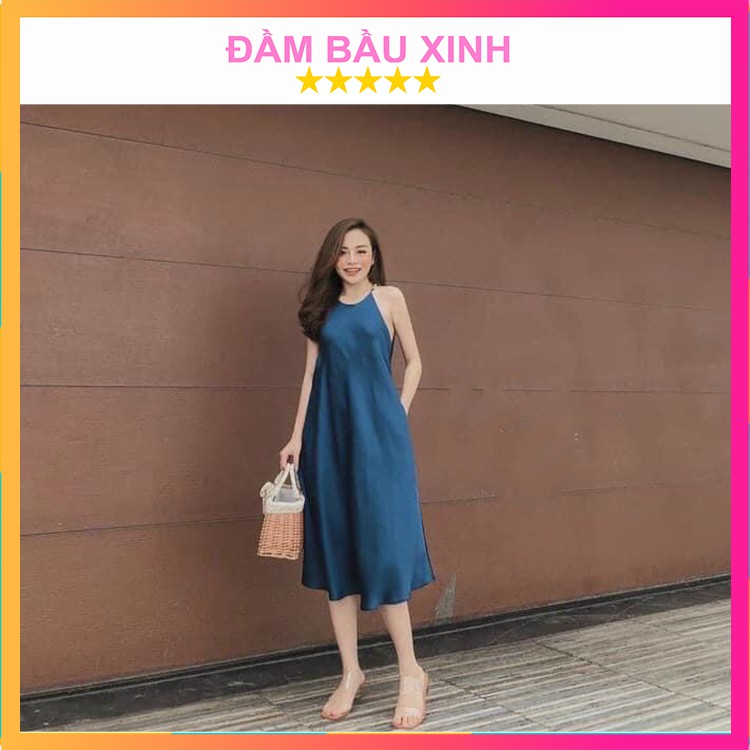 Đầm Đũi Lụa Yếm Hai Dây Trơn Dáng Suông Váy Yếm Dài 3 Màu Hàng VNXK