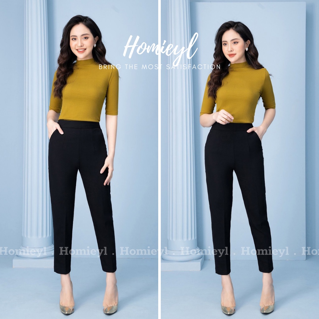 Quần baggy nữ cạp chun sau công sở cạp cao lưng cao Homieyl cao cấp, quần baggy nữ lưng cao đen đi học đi làm