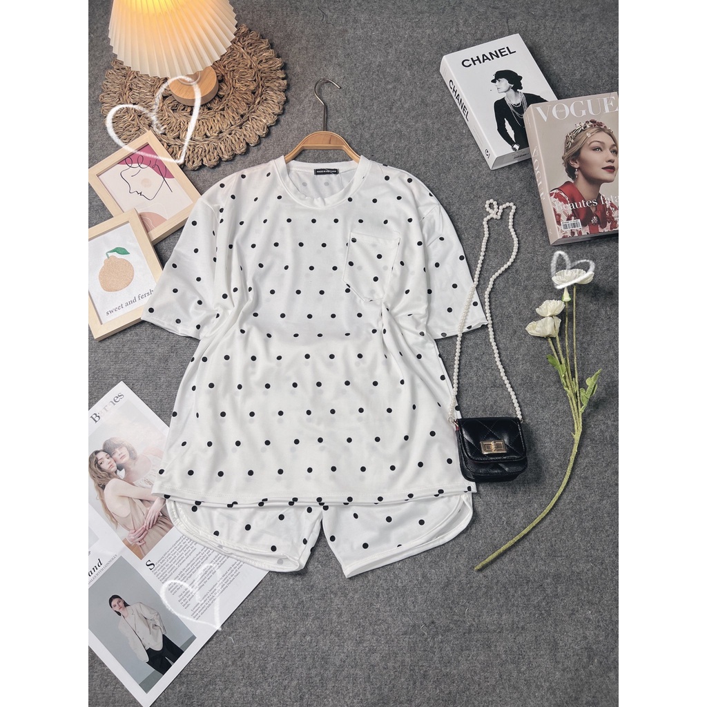 Set bộ cộc tay chấm bi 2 túi hông, cạp chạy kansai' 1 sét đồ được lòng chị em ah (CT5P5)