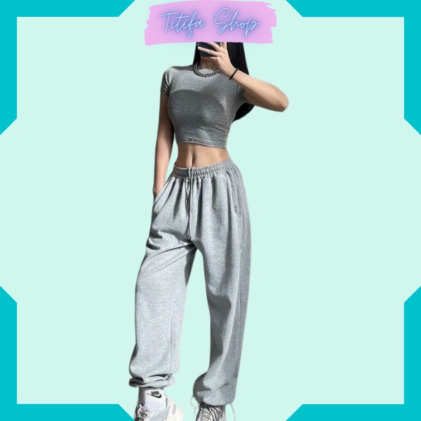 Quần Jogger Ống Rộng Dáng Thể Thao Có Bo Gấu Chất Vải Da Cá - Titifa Shop