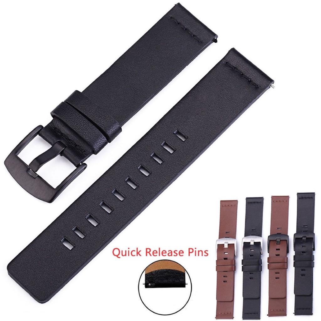24 22 20 18mm Genuine Leather Band Watch Strap Quick Pins