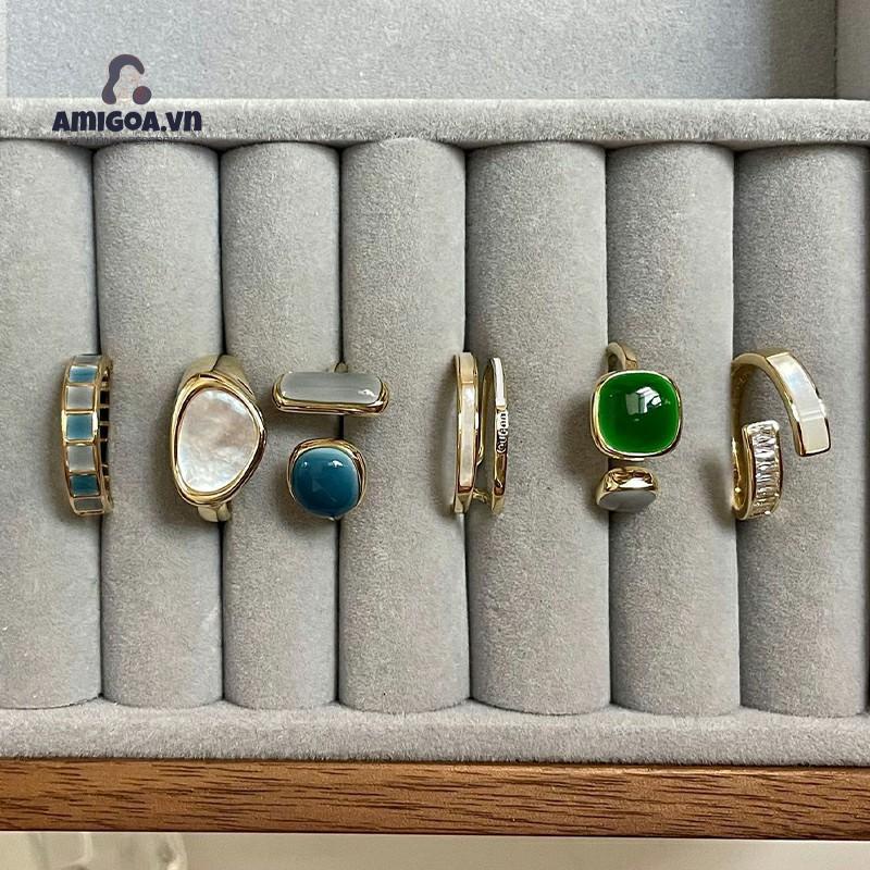 ✨✨Nhẫn Đính Ngọc Lục Bảo Thời Trang Hàn Quốc