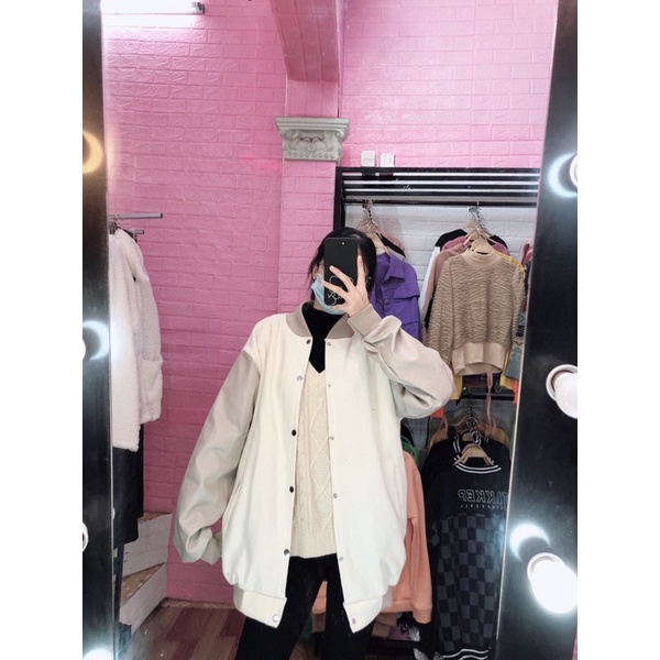 Áo Khoác Bomber thu đông nam nữ- Áo Jacket phối tay da hình thêu 2 mặt chất dày 1 lớp form thụng tay bồng Ulzzang unisex | BigBuy360 - bigbuy360.vn