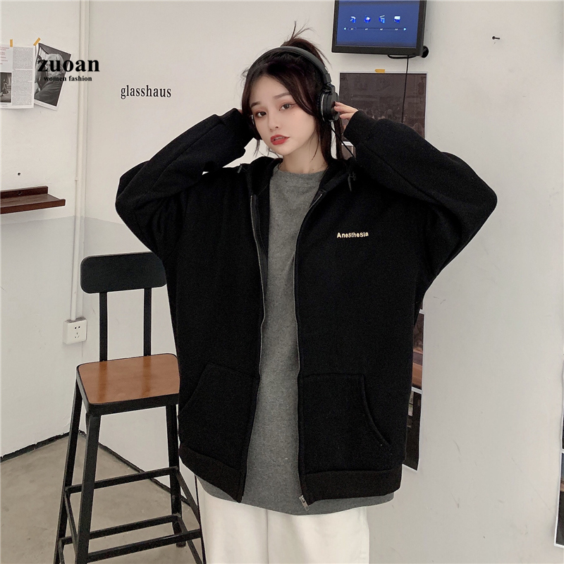 SUXI Áo Hoodies Hoạ Tiết Chữ Thời Trang Thu Đông Cho Phái Nữ