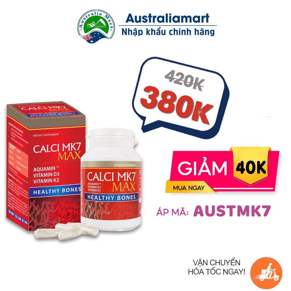 Calci MK7 Max - Chiết xuất từ tảo biển đỏ tự nhiên cho tuổi dậy thì, bà bầu, người loãng xương ( Hộp 60 viên)