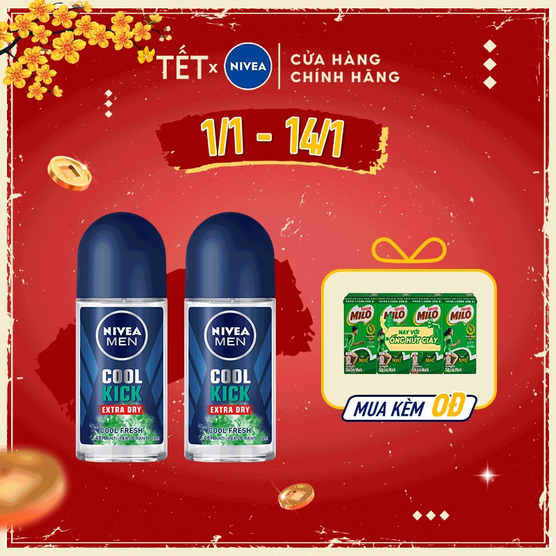 Combo 2 lăn ngăn mùi NIVEA MEN Cool Kick Mát Lạnh Thơm sảng khoái (50ml/chai) 83188