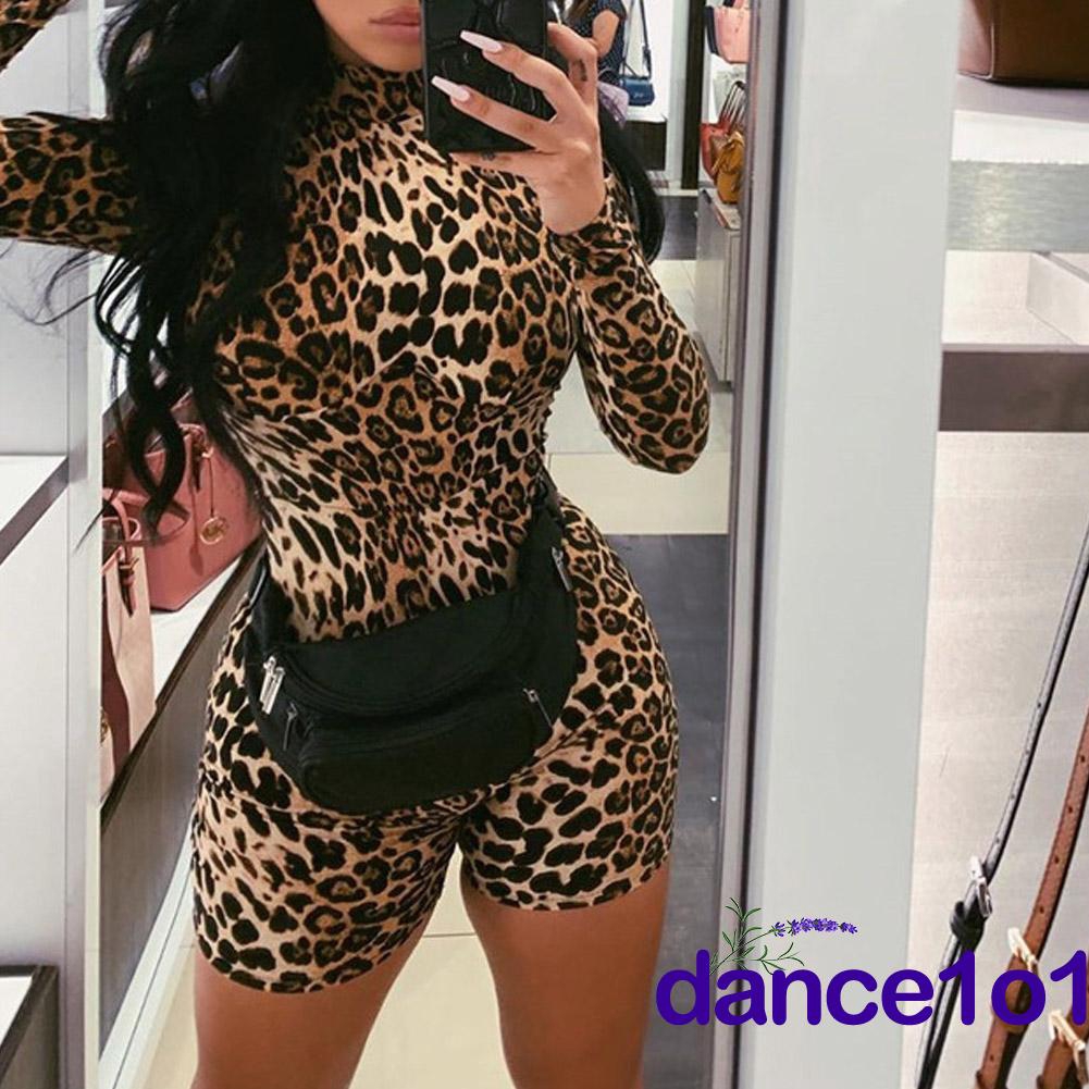 Áo liền quần tay dài cổ cao họa tiết đốm da báo dành cho nữ