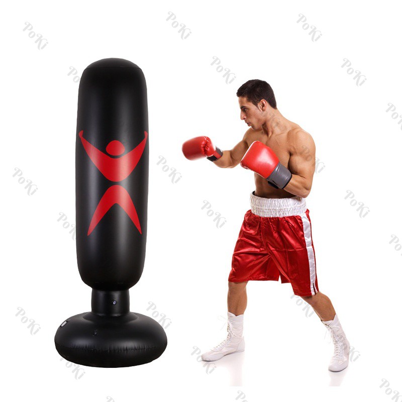 Bao trụ đấm bốc Boxing PVC 1.6m BƠM HƠI, trụ tập võ di động gấp gọn cao cấp - POKI