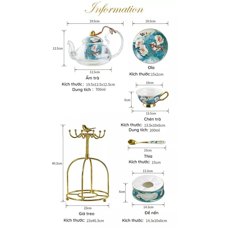 Bộ ấm trà hoa đỗ quyên trong gió chất liệu sứ xương bone china thuộc hàng cao cấp - Họa tiết vẽ tay sang trọng