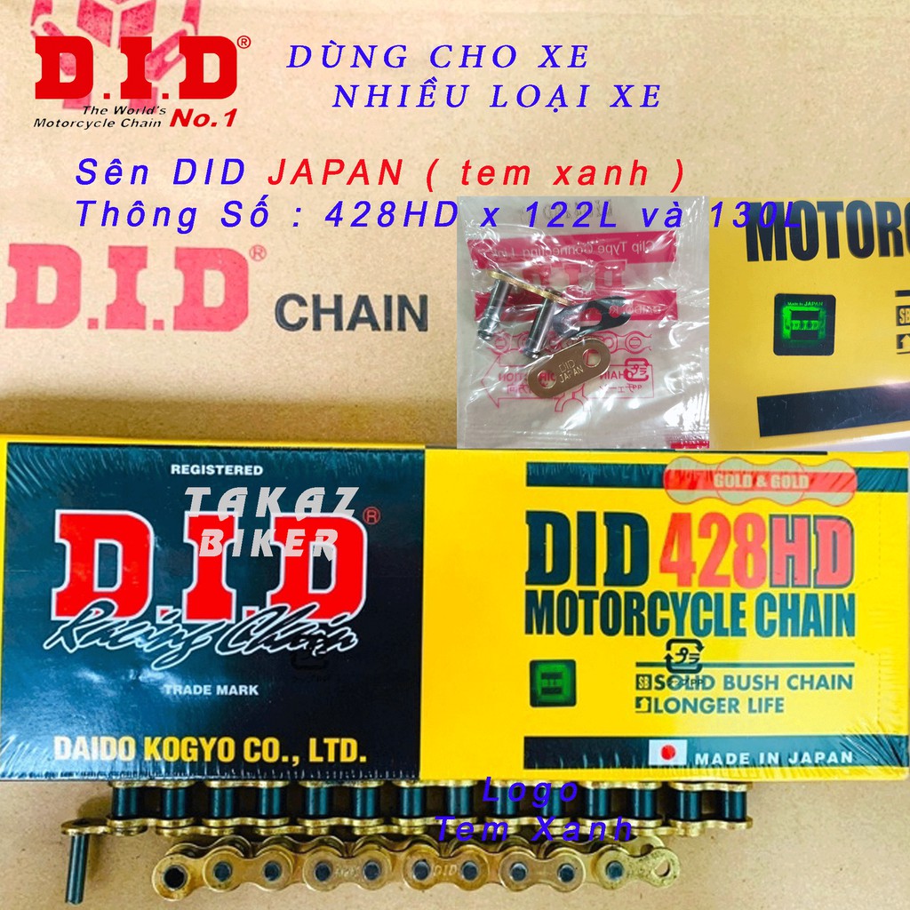 B2  Sên Vàng JP DID 428D 9 Ly - 428HD - 122L - 130L - Made in Japan DID Ya R15 V3 - FZ150 - Exciter150