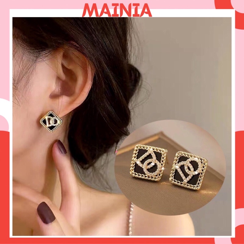 Bông Tai Bạc S925 Hình Vuông Màu Đen Đính Đá Thời Trang Hàng Quốc Siêu Xinh Mainia Shop