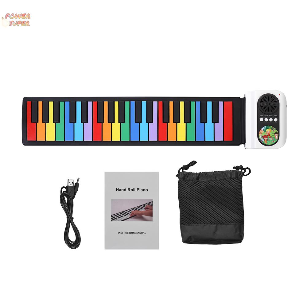 37-Key Portable Roll-Up Piano Silicon Electronic Keyboard Colorful Keys Built-in Speaker Musical Toy for Children Kids