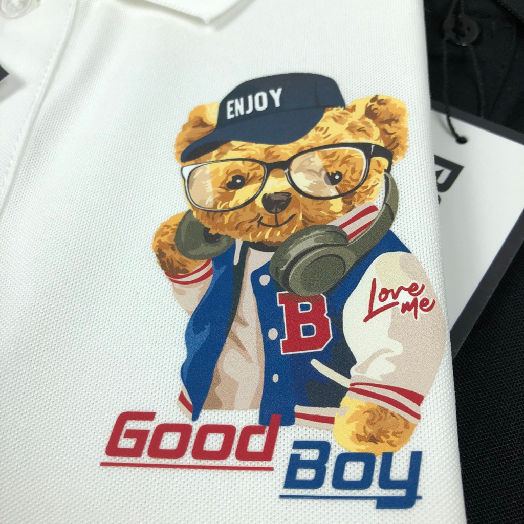 Áo thun polo nam cổ bẻ , vải cá sấu , hình Gấu Good Boy - hình ảnh sắc nét ,không xù lông, không ra màu, không co rút áo