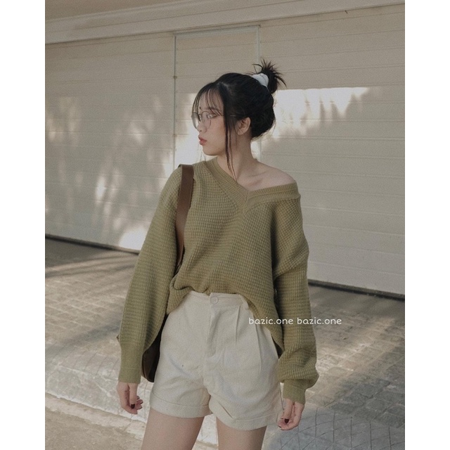 Áo Len mịn mặc nhiều kiểu, áo len cổ tim trễ vai Bazic one | BigBuy360 - bigbuy360.vn