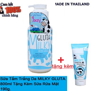 Sữa Tắm trắng Da Con Bò MILKY GLUTA 800ml Tặng Kèm Sữa Rửa Mặt 190g Chính Hãng Thái Lan .