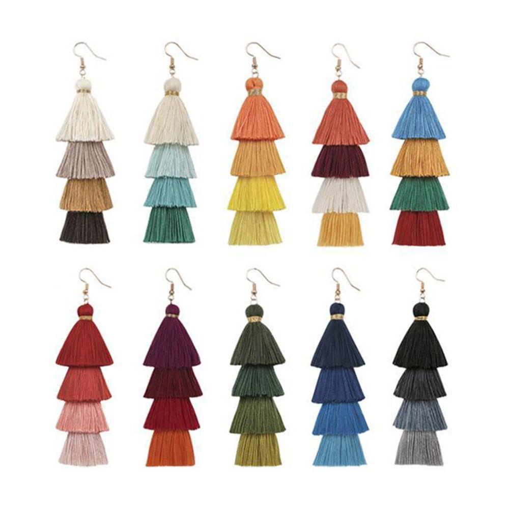 MAXG 1 Cặp Bông Tai Tua Rua Dài Bằng Vải Lụa Nhiều Lớp Màu Gradient Thời Trang