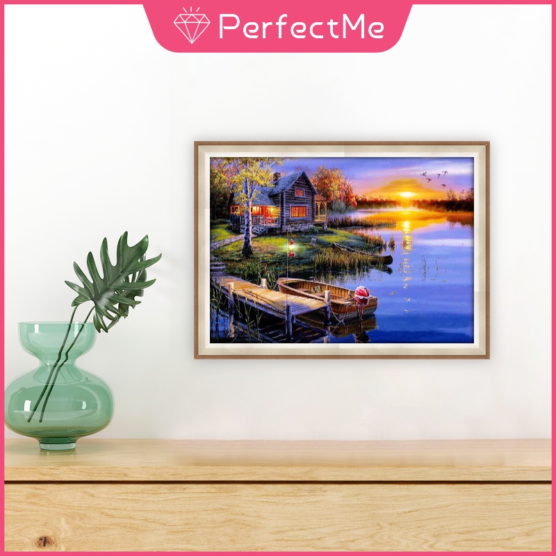 Bộ Tranh Đính Đá Họa Tiết Phong Cảnh Ngoài Trời Độc Đáo Kích Thước 40X30Cm