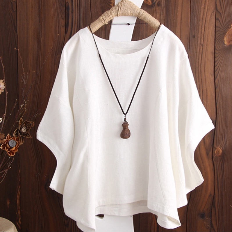 Áo kiểu nữ Hàn Quốc cánh dơi Thu Hà form rộng bigsize giấu bụng che khuyết điểm, chất liệu đũi mềm mát AKH.36