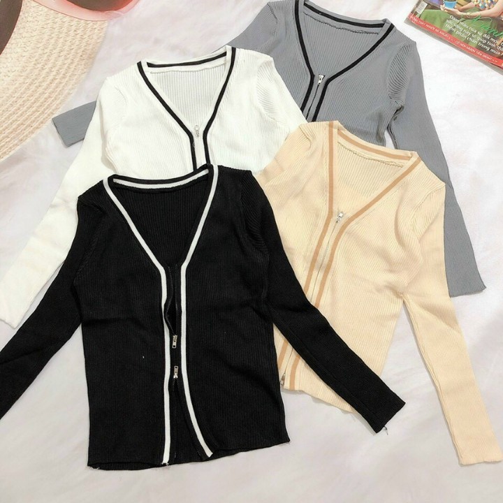 Áo khoác cardigan nữ len quảng châu khoá kéo hai chiều