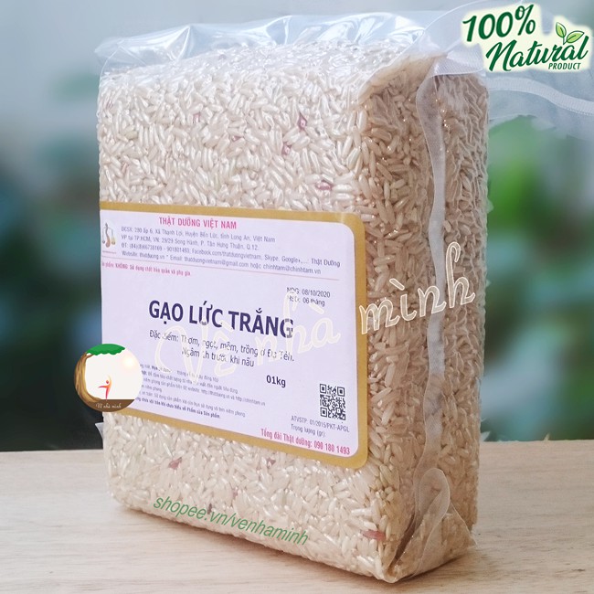 GẠO LỨT TRẮNG 4 THÁNG HỮU CƠ TRỒNG TỰ NHIÊN 1KG dùng ăn dưỡng sinh, thực dưỡng, eatclean, ăn chay, ăn kiêng giảm cân