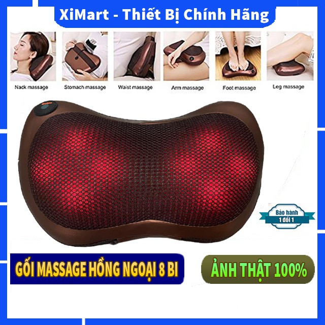 Gối massage hồng ngoại 8 bi mát xa cao cấp Nhật Bản có thể Matxa vai, lưng, cổ, bụng...tiện lợi - BH 1 đổi 1 - XiMart