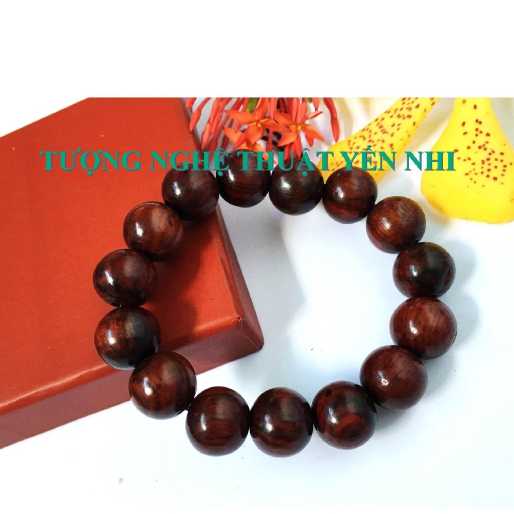 Vòng tay phong thủy cao cấp gỗ Trắc đỏ hạt 14mm-không hồ lô