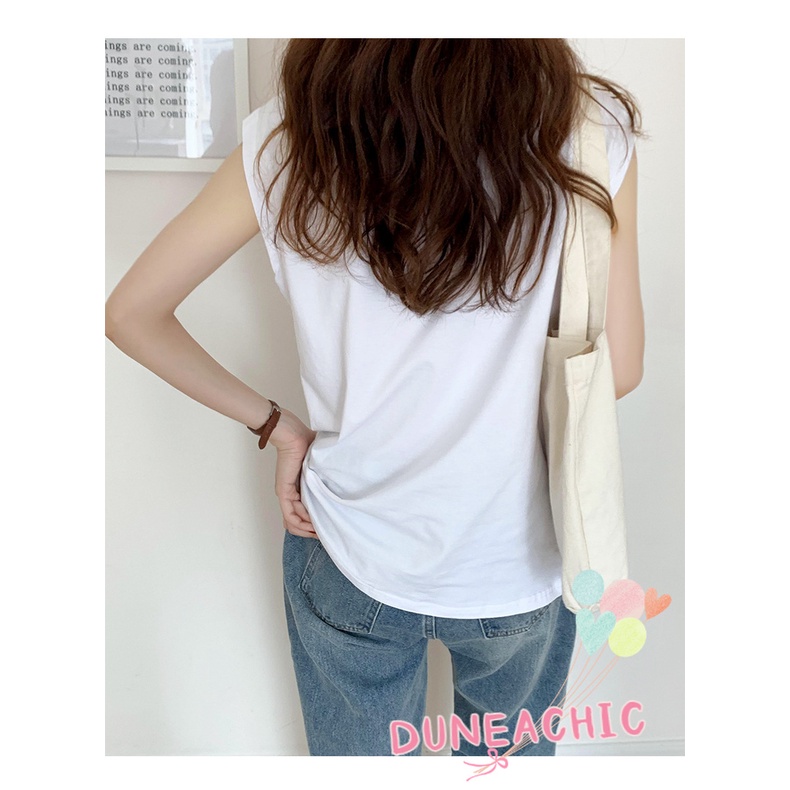 DUNEA Áo thun sát nách cổ tròn thiết kế đơn giản dành cho nữ