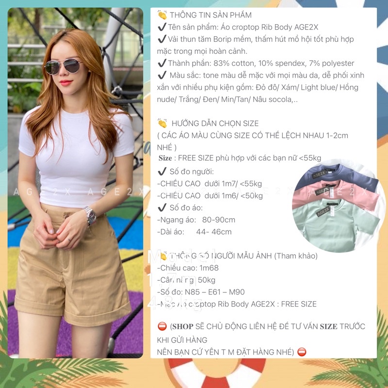 🆘Áo croptop nữ,ôm body, Baby Tee chính hãng AGE2X,chất thun bo hàncotton siêu co giãn, mềm mại,thấm hút chuẩn hàng VNXK