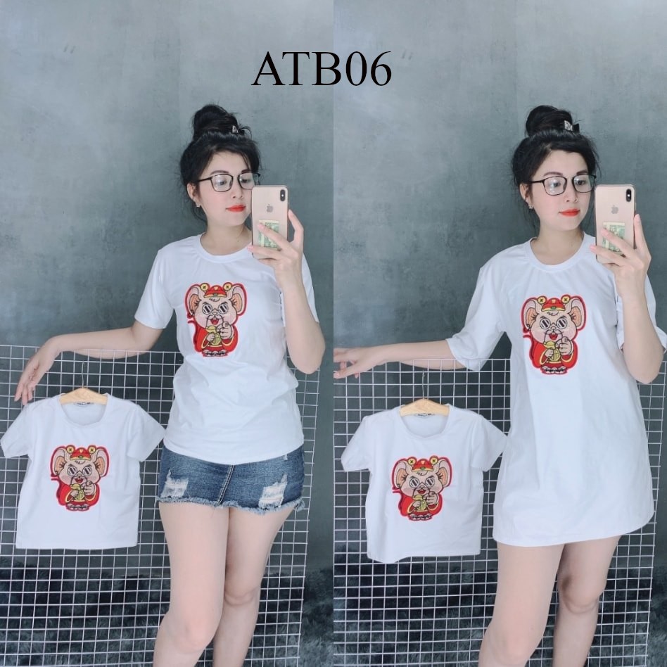 Áo thun cotton bé, mẹ Atb06