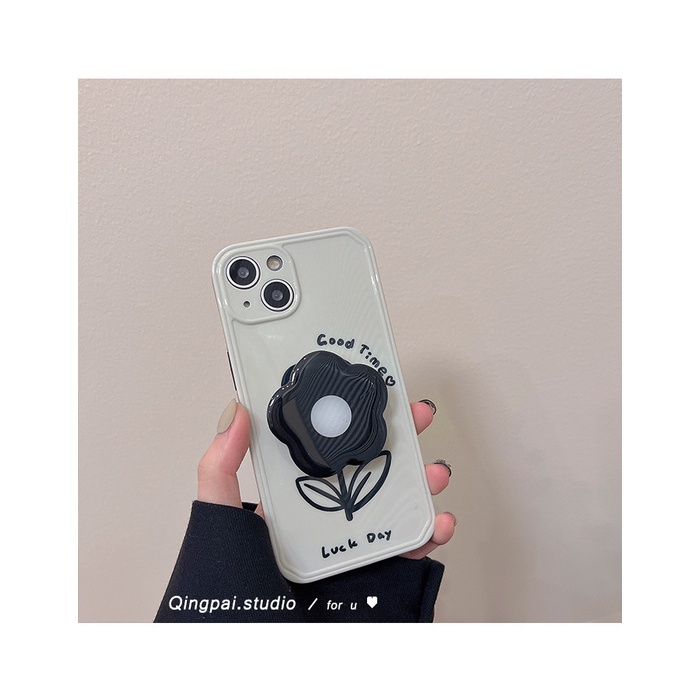 Ốp điện thoại mềm có giá đỡ hoa đen thích hợp cho iPhone 13pro max apple 12 11 xr xs x