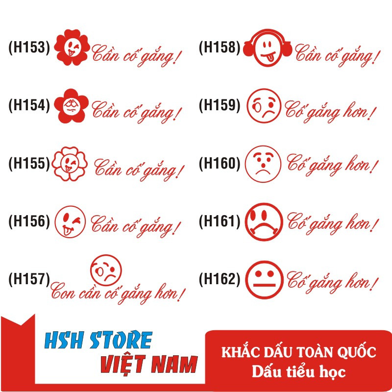 Con dấu logo tiểu học (Logo + Cần cố gắng) thương hiệu Shiny (H153-H162)