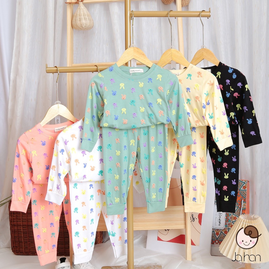 "Bộ quần áo tay dài chấm bi cao cấp MINKY MOM CHÍNH HÃNG chất liệu vải cotton cho bé trai/bé gái từ 8-29kg"