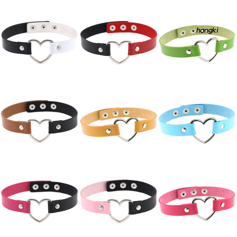 Vòng Cổ Choker Nữ Mặt Trái Tim Chất Liệu Da