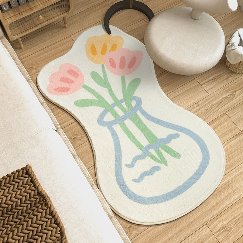 Thảm Nhung Lông Cừu Lót Sàn Chống Trượt Họa Tiết Hoa Xinh Xắn