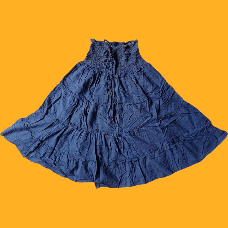 Chân váy/Đầm cúp ngực 2hand màu xanh biển đậm phong cách bohemian