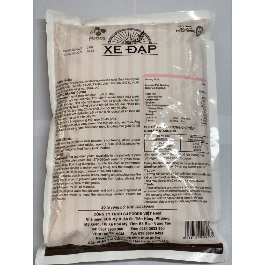 Bột trộn sẵn bánh bao Xe đạp 1 kg