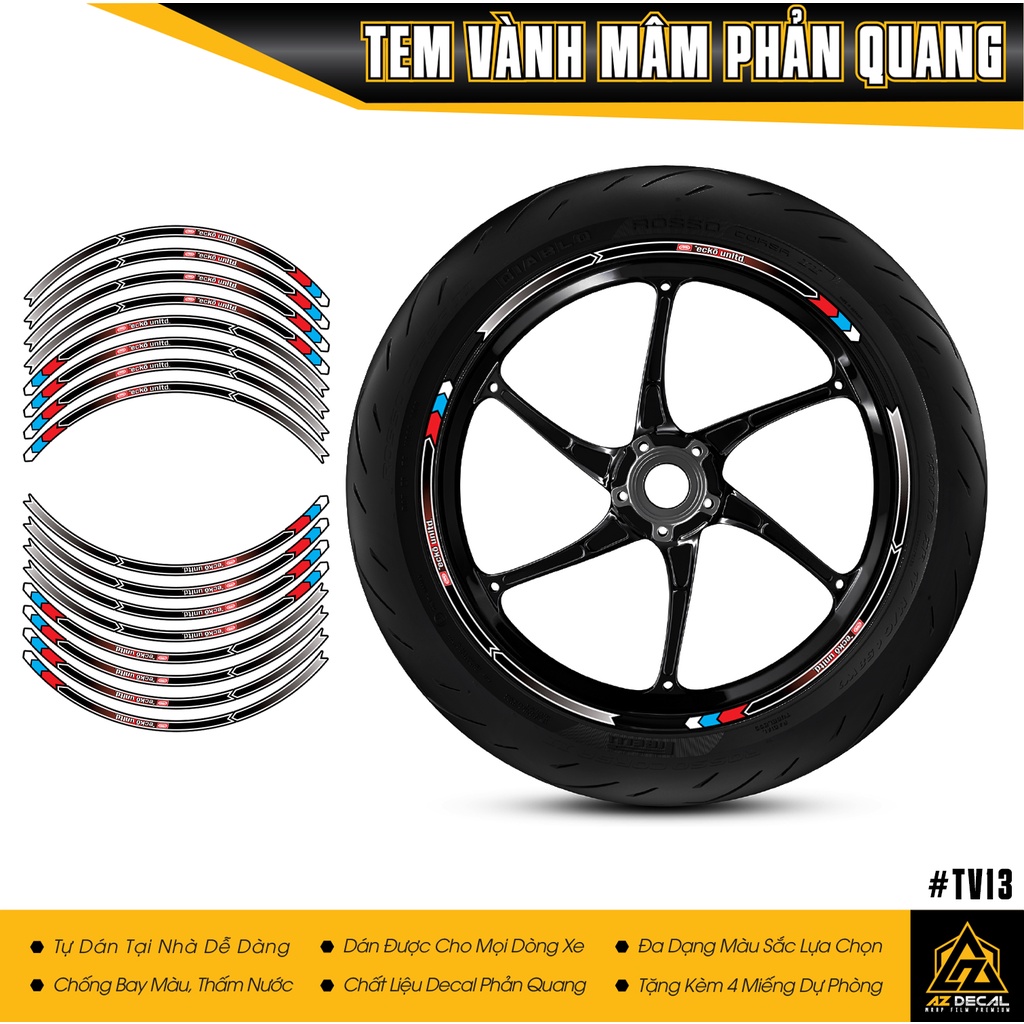 Tem Vành ECKO UNITD Phản Quang | TV13 | Decal Dán Mâm Xe Máy, Xe Điện Chống Nước, Dành Cho Mọi Dòng Xe