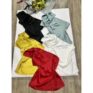 HÌNH THẬT ÁO LỤA LỆCH VAI NƠ NHIỀU SIZE