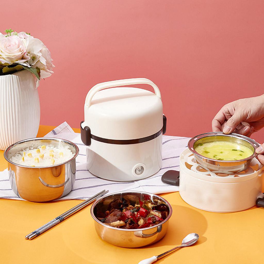 Hộp cơm cắm điện văn phòng 3 tầng 3 bát inox có chức năng giữ nhiệt, hâm đóng và tự nấu chín thức ăn đa năng