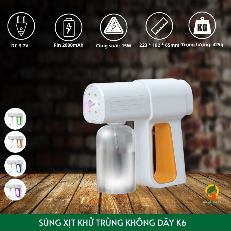 Máy khử khuẩn nano súng phun sương khử khuẩn cầm tay diệt vi khuẩn sát trùng K6 Laser 8 Mắt UV cổng USB không dây