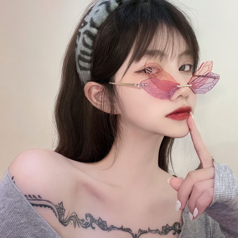 Kính Mát Không Vành Chống Tia UV400 Phong Cách Vintage Thời Trang Cho Nữ