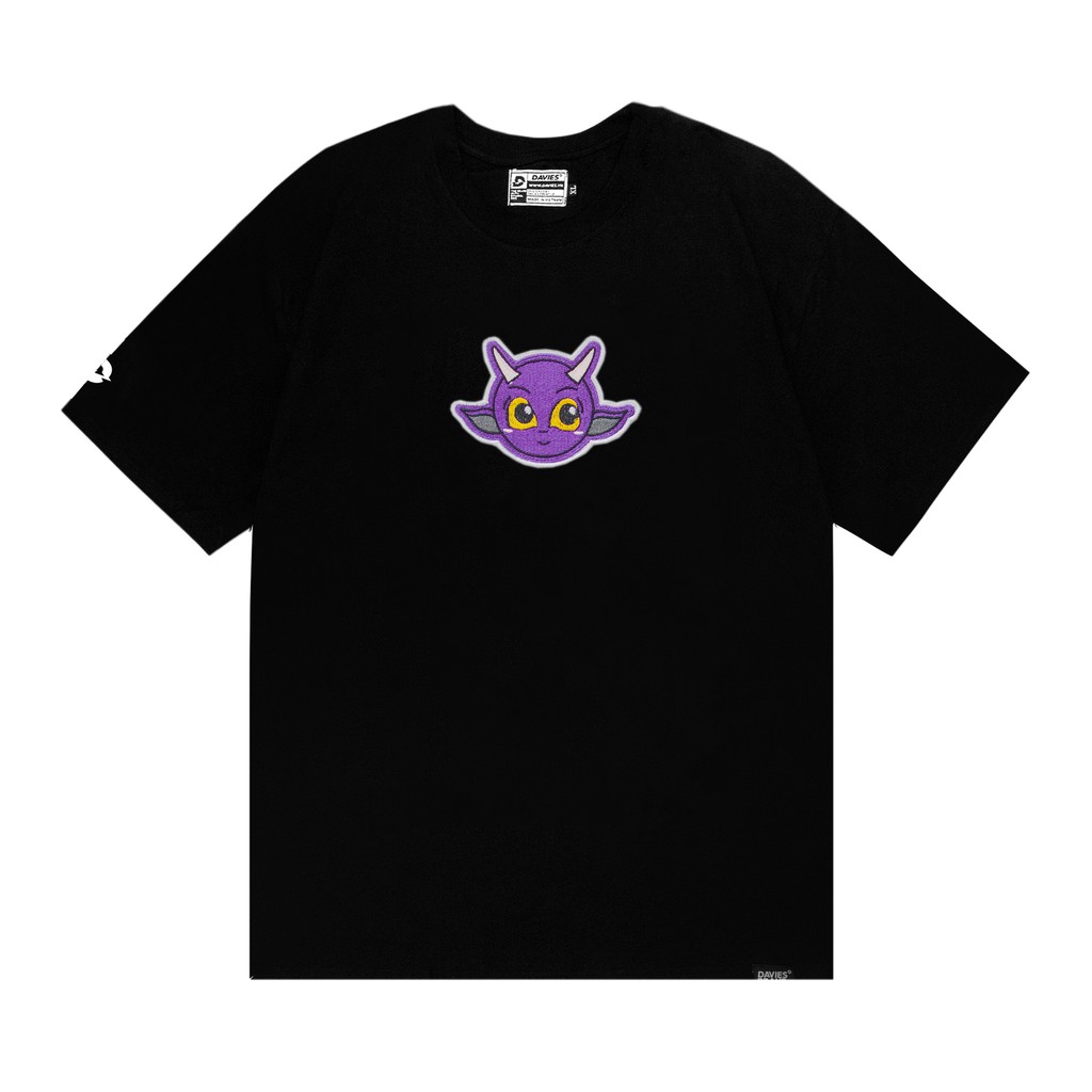 DAVIES - Áo thun tay lỡ nữ form rộng logo thêu màu đen - D Mascot Tee-BLACK