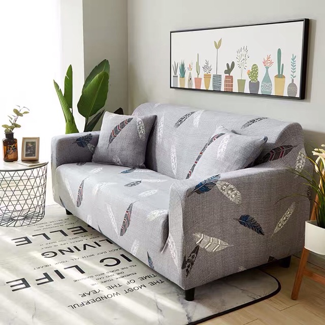 TẤM BỌC SOFA hoạ tiết lông vũ cho ghế sofa 1,2,3,4 chỗ sofa chữ L